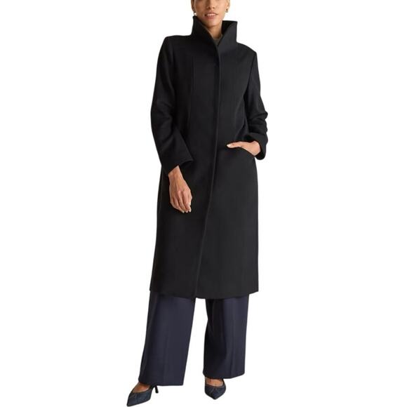 New Quince Women's Mod Long Italian Wool Cocoon Coat Preppy Black Large 3464 - Picture 1 of 12